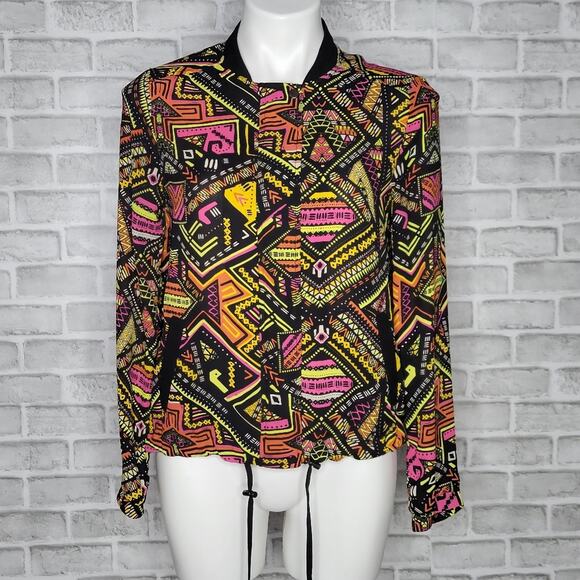 H&M ♡s Coachella Geometric Tribal Patterned Bomber Jacket, size 8 - Picture 1 of 5